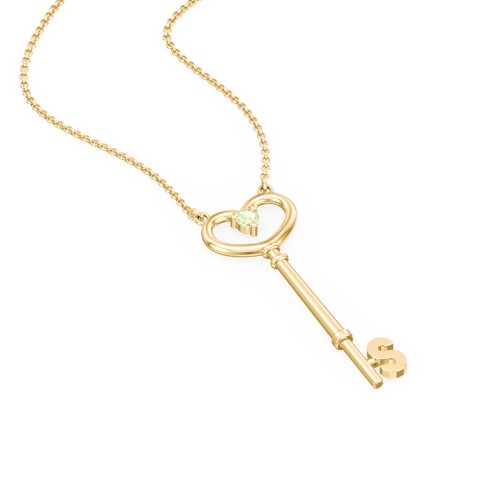 Initial Heart Key Necklace with Gemstone - S – 18K Gold Plated Silver with Peridot