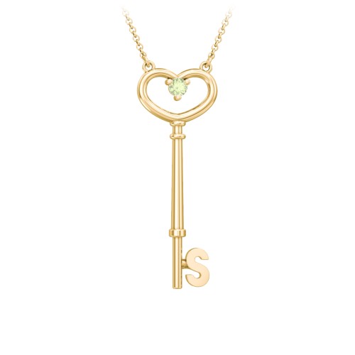 Initial Heart Key Necklace with Gemstone - S – 18K Gold Plated Silver with Peridot