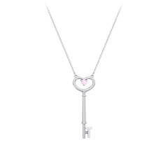 Initial Heart Key Necklace with Gemstone - T