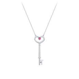 Initial Heart Key Necklace with Gemstone - T