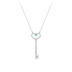 Initial Heart Key Necklace with Gemstone - T