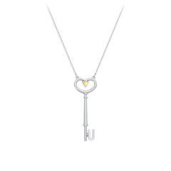 Initial Heart Key Necklace with Gemstone - U