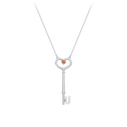 Initial Heart Key Necklace with Gemstone - U