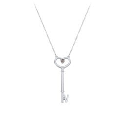 Initial Heart Key Necklace with Gemstone - V