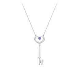 Initial Heart Key Necklace with Gemstone - V