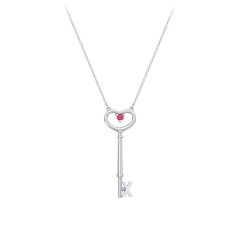 Initial Heart Key Necklace with Gemstone - X – Sterling Silver with Ruby