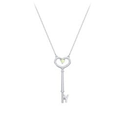 Initial Heart Key Necklace with Gemstone - Y
