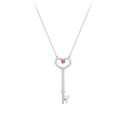 Initial Heart Key Necklace with Gemstone - Y