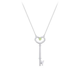 Initial Heart Key Necklace with Gemstone - Y