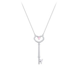 Initial Heart Key Necklace with Gemstone - Y