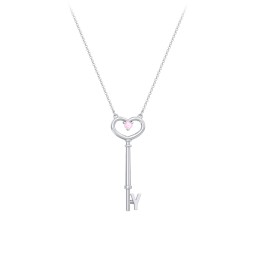 Initial Heart Key Necklace with Gemstone - Y
