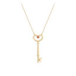 Initial Heart Key Necklace with Gemstone - Y in 18K Gold Plated Silver with Garnet