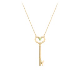 Initial Heart Key Necklace with Gemstone - Y in 18K Gold Plated Silver with Peridot