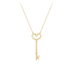 Initial Heart Key Necklace with Gemstone - Y in 18K Gold Plated Silver with Peridot