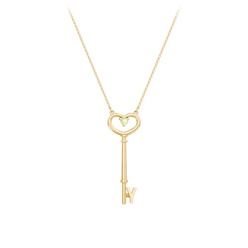 Initial Heart Key Necklace with Gemstone - Y – 18K Gold Plated Silver with Peridot
