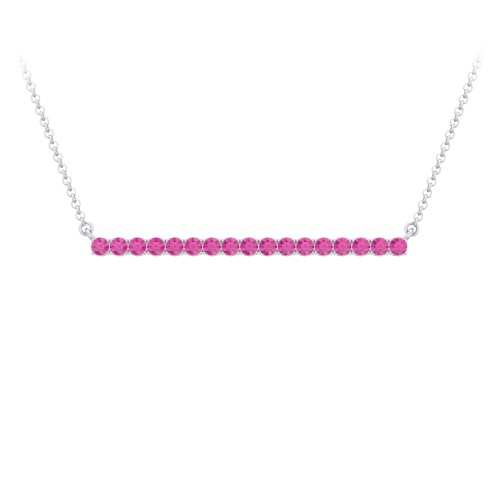 Gemstone Bar Pendant Necklace – Sterling Silver with Ruby