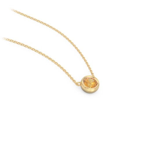 Bezel Set 4mm Gemstone Pendant – 18K Gold Plated Silver with Citrine