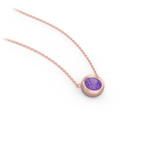 Bezel Set 5mm Gemstone Pendant – 10K Rose Gold with Amethyst