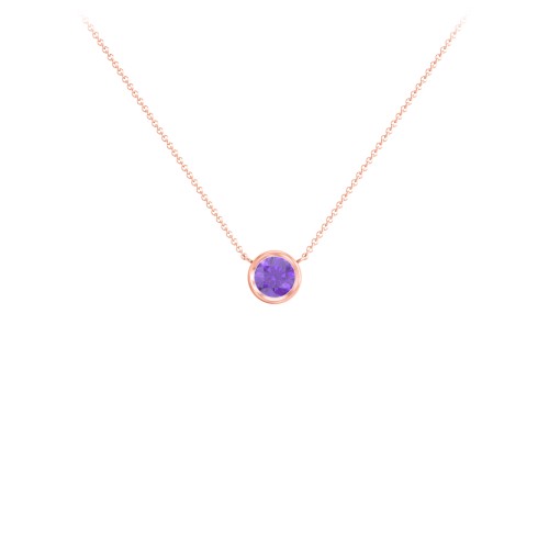 Bezel Set 5mm Gemstone Pendant – 10K Rose Gold with Amethyst