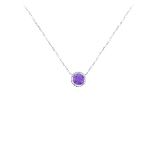 Bezel Set 5mm Gemstone Pendant – 10K White Gold with Amethyst