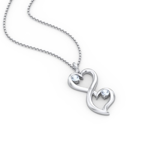 Stacked Hearts Gemstone Necklace – Sterling Silver with Aquamarine