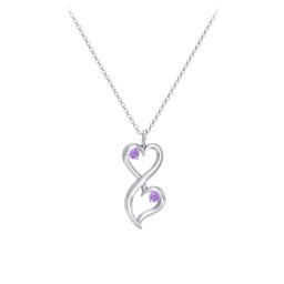 Stacked Hearts Gemstone Necklace in 925 Sterling Silver with Amethyst