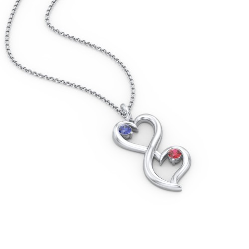 Stacked Hearts Gemstone Necklace – Sterling Silver with Blue Sapphire and Garnet