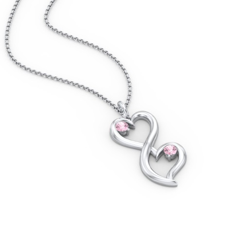 Stacked Hearts Gemstone Necklace – Sterling Silver with Pink Tourmaline