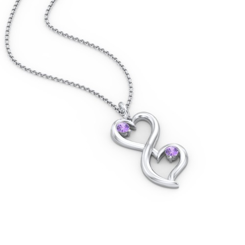 Stacked Hearts Gemstone Necklace – Sterling Silver with Amethyst