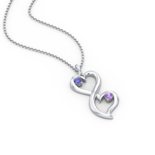 Stacked Hearts Gemstone Necklace – Sterling Silver with Blue Sapphire and Amethyst