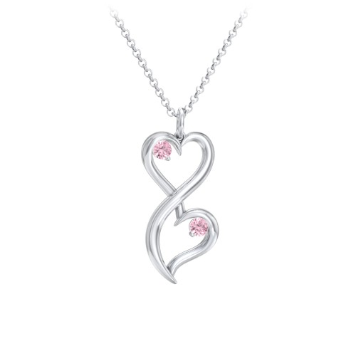 Stacked Hearts Gemstone Necklace – Sterling Silver with Pink Tourmaline