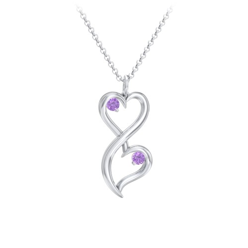 Stacked Hearts Gemstone Necklace – Sterling Silver with Amethyst