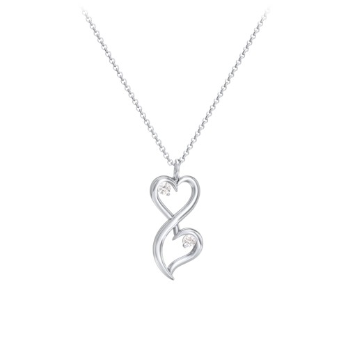 Stacked Hearts Gemstone Necklace – Sterling Silver with Cubic Zirconia