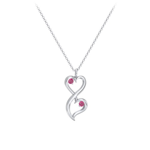 Stacked Hearts Gemstone Necklace – Sterling Silver with Ruby