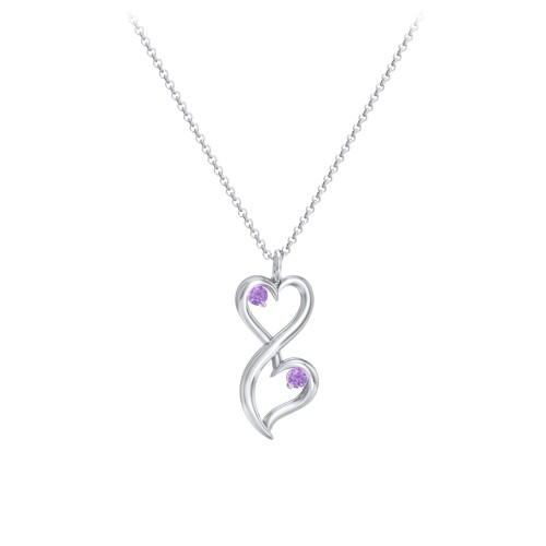 Stacked Hearts Gemstone Necklace – Sterling Silver with Amethyst