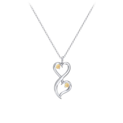 Stacked Hearts Gemstone Necklace – Sterling Silver with Citrine