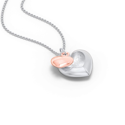 Engravable Two Tone Nested Hearts Pendant – 10K White Gold