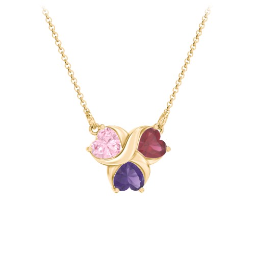 Love and Kisses 3 Gemstone Pendant – 18K Gold Plated Silver with Pink Tourmaline, Ruby, and Amethyst