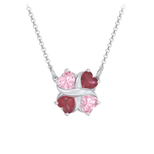Love and Kisses 4 Gemstone Pendant – Sterling Silver with Pink Tourmaline and Ruby