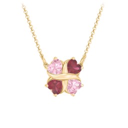 Love and Kisses 4 Gemstone Pendant in 10K Solid Yellow Gold with Pink Tourmaline and Ruby