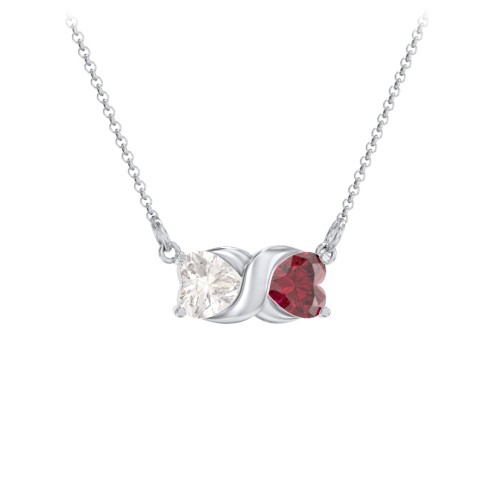Love and Kisses Gemstone Pendant – Sterling Silver with Cubic Zirconia and Ruby
