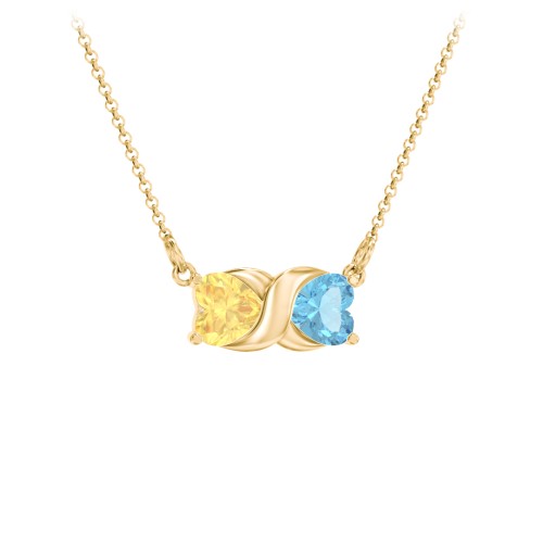Love and Kisses Gemstone Pendant – 18K Gold Plated Silver with Citrine and Blue Topaz