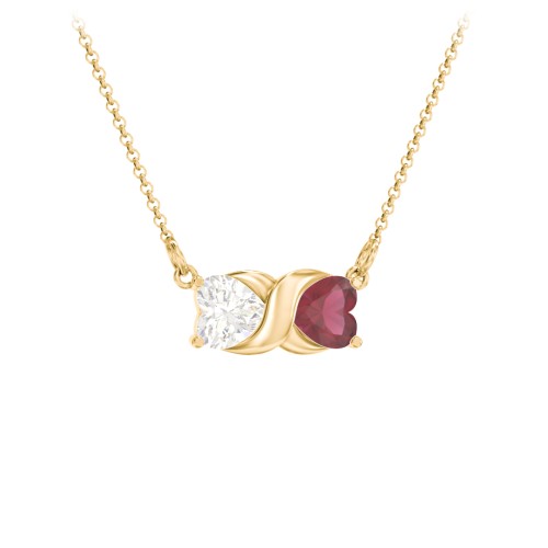 Love and Kisses Gemstone Pendant – 10K Yellow Gold with Cubic Zirconia and Ruby