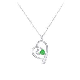 Intertwined Heart In Heart Pendant with Gemstone in 925 Sterling Silver with Emerald