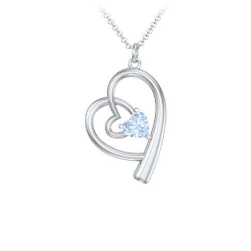 Intertwined Heart In Heart Pendant with Gemstone – Sterling Silver with Aquamarine