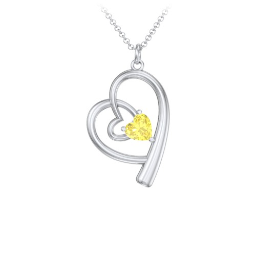 Intertwined Heart In Heart Pendant with Gemstone