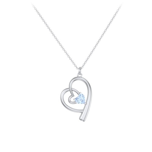 Intertwined Heart In Heart Pendant with Gemstone – Sterling Silver with Aquamarine
