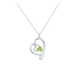 Intertwined Heart In Heart Pendant with Gemstone in 925 Sterling Silver with Peridot