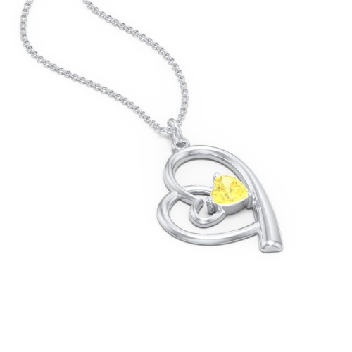 Intertwined Heart In Heart Pendant with Gemstone – Sterling Silver with Citrine