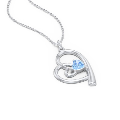 Intertwined Heart In Heart Pendant with Gemstone – Sterling Silver with Blue Topaz